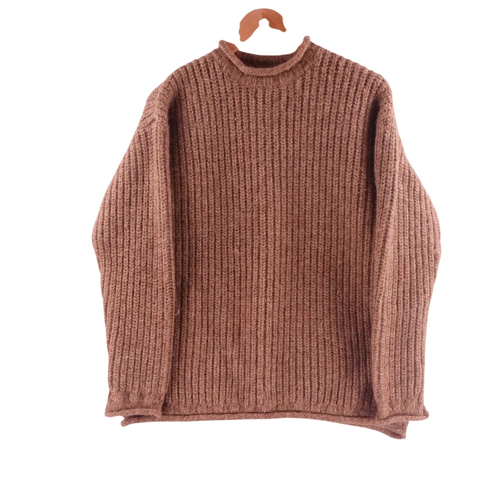 Jones New York Sport Men Brown Alpaca Wool Blend Fisherman Knit Rollneck Sweater